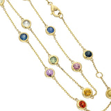 18ct Yellow Gold 18" 4.43ct Round Rainbow Multicolour Sapphire Yard Necklace Bezel Setting