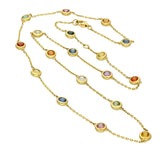 18ct Yellow Gold 18" 4.43ct Round Rainbow Multicolour Sapphire Yard Necklace Bezel Setting