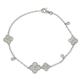 18ct White Gold & Diamond Clover Quatrefoil Motif Chain Bracelet