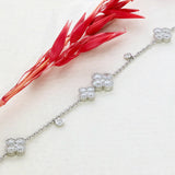18ct White Gold & Diamond Clover Quatrefoil Motif Chain Bracelet