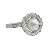 18ct White Gold Cabochon Moonstone & Diamond Halo Ring