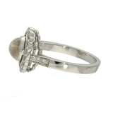 18ct White Gold Cabochon Moonstone & Diamond Halo Ring