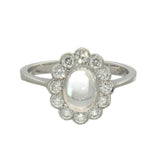 18ct White Gold Cabochon Moonstone & Diamond Oval Halo Ring