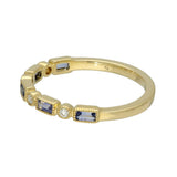 18ct Yellow Gold Baguette Sapphire & Round Diamond Milgrain Half Eternity Ring