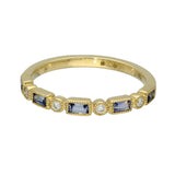 18ct Yellow Gold Baguette Sapphire & Round Diamond Milgrain Half Eternity Ring