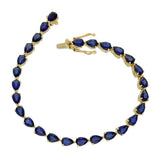 Pre-owned 14ct Yellow Gold Pear Cut Blue Synthetic Sapphire Line Bracelet