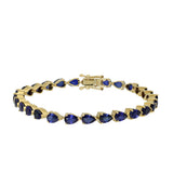 Pre-owned 14ct Yellow Gold Pear Cut Blue Synthetic Sapphire Line Bracelet