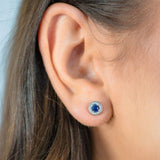Georgini Milestone Blue Cubic Zirconia Halo Stud Earrings Silver IE1164B