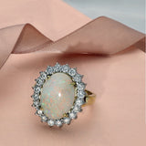 Pre-owned Large 9ct Yellow Gold Opal and Diamond Oval Halo Ring