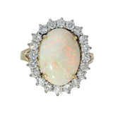 Pre-owned Large 9ct Yellow Gold Opal and Diamond Oval Halo Ring