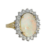 Pre-owned Large 9ct Yellow Gold Opal and Diamond Oval Halo Ring
