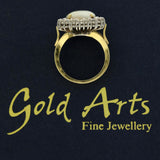 Pre-owned Large 9ct Yellow Gold Opal and Diamond Oval Halo Ring