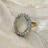 Pre-owned Large 9ct Yellow Gold Opal and Diamond Oval Halo Ring
