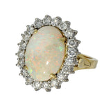 Pre-owned Large 9ct Yellow Gold Opal and Diamond Oval Halo Ring