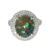 Pre-Owned 18ct White Gold Black Opal and Diamond Halo Cluster Ring