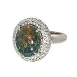 Pre-Owned 18ct White Gold Black Opal and Diamond Halo Cluster Ring