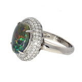 Pre-Owned 18ct White Gold Black Opal and Diamond Halo Cluster Ring