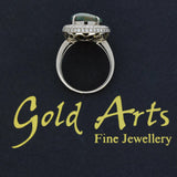Pre-Owned 18ct White Gold Black Opal and Diamond Halo Cluster Ring