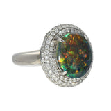 Pre-Owned 18ct White Gold Black Opal and Diamond Halo Cluster Ring