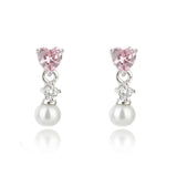 Georgini Sweetheart Pink Mini Heart Pearl Droplet Earrings Silver IE1160P