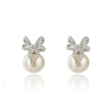 Georgini Sweetheart Bow Pearl Earrings Silver IE1161W