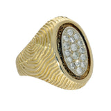 Pre-owned Textured 18ct Yellow Gold & Diamond Oval Signet Ring