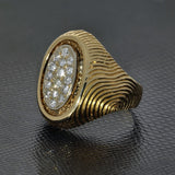 Pre-owned Textured 18ct Yellow Gold & Diamond Oval Signet Ring