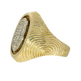 Pre-owned Textured 18ct Yellow Gold & Diamond Oval Signet Ring