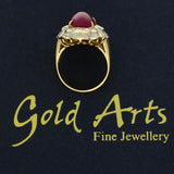 Pre-loved 14ct Yellow Gold Cabochon Ruby & Diamond Cocktail Ring