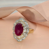 Pre-loved 14ct Yellow Gold Cabochon Ruby & Diamond Cocktail Ring