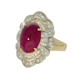 Pre-loved 14ct Yellow Gold Cabochon Ruby & Diamond Cocktail Ring