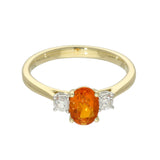 18ct Yellow Gold 0.49ct Oval Fire Opal and Diamond Trilogy Ring