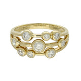 18ct Yellow Gold 0.52ct Bezel Set Diamonds Triple Row Bubble Ring
