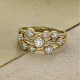 18ct Yellow Gold 0.52ct Bezel Set Diamonds Triple Row Bubble Ring