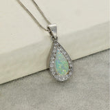 18ct White Gold Opal and Diamond Halo Teardrop Pendant