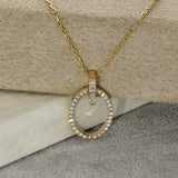 18ct Yellow Gold Oval Outline Diamond Pendant With Baguette Bail 18' Necklace