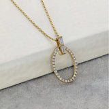 18ct Yellow Gold Oval Outline Diamond Pendant With Baguette Bail 18' Necklace