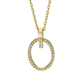 18ct Yellow Gold Oval Outline Diamond Pendant With Baguette Bail 18' Necklace