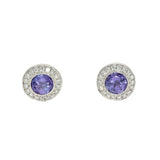 18ct White Gold Tanzanite & Diamond Round 7mm Halo Studs Earrings
