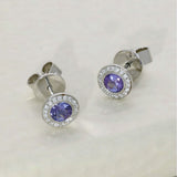 18ct White Gold Tanzanite & Diamond Round 7mm Halo Studs Earrings