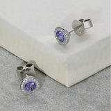 18ct White Gold Tanzanite & Diamond Round 7mm Halo Studs Earrings