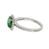 18ct White Gold Green Tsavorite Garnet & Diamond Halo Shoulders Ring