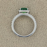18ct White Gold Green Tsavorite Garnet & Diamond Halo Shoulders Ring