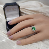 18ct White Gold Green Tsavorite Garnet & Diamond Halo Shoulders Ring