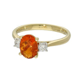 18ct Yellow Gold 0.76ct Oval Fire Opal and Diamond Trilogy Ring