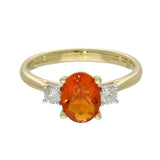 18ct Yellow Gold 0.76ct Oval Fire Opal and Diamond Trilogy Ring