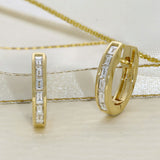 18ct Yellow Gold Small Baguette Cut Diamond Huggie Hoop Earrings 14mm