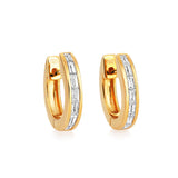 18ct Yellow Gold Small Baguette Cut Diamond Huggie Hoop Earrings 14mm