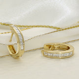 18ct Yellow Gold Small Baguette Cut Diamond Huggie Hoop Earrings 14mm