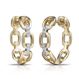 18ct Yellow Gold Diamond Accented Chain Link Hoop Earrings 16mm